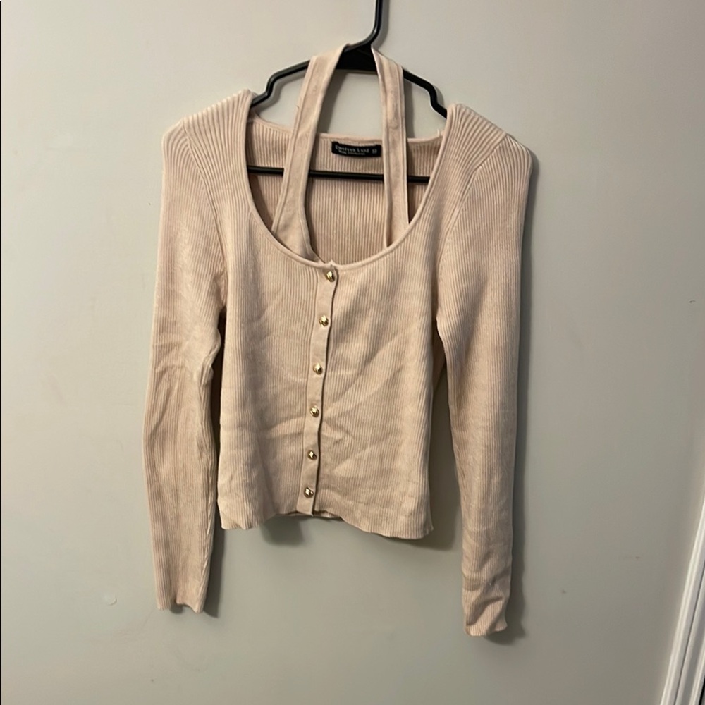 Beige Button-Up Women's Top